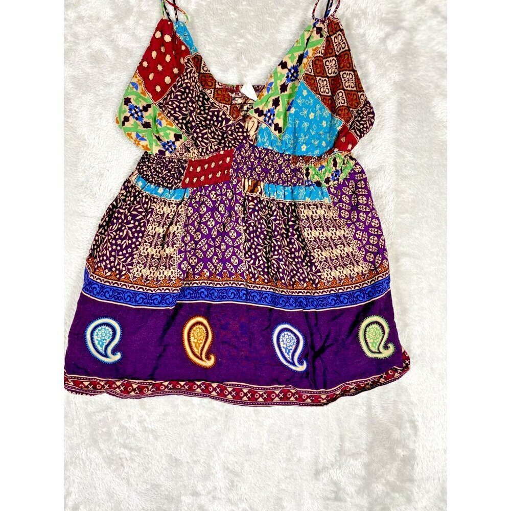 Boho Patchwork Paisley /Top - V-Neck Sleeveless, … - image 2
